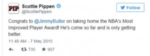 Scottie Pippen had this to say on Twitter to congratulate Butler